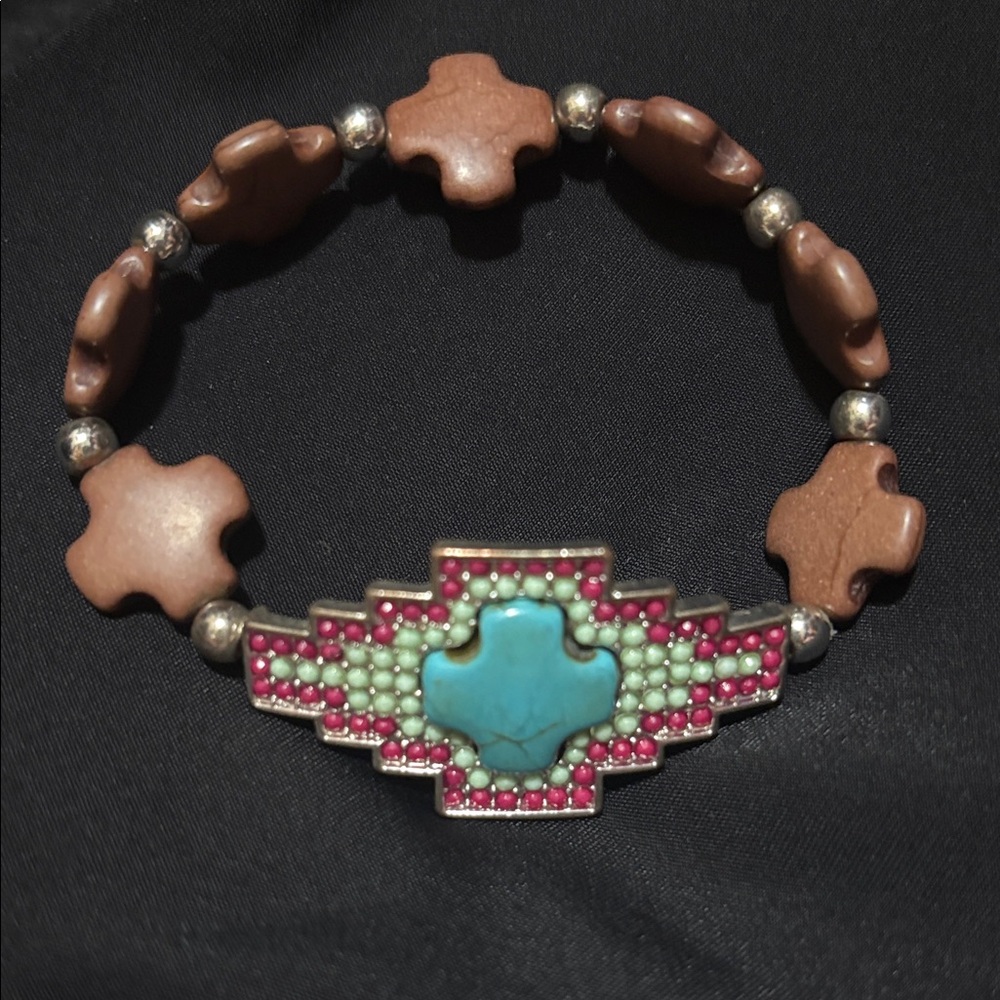 Vintage Turquoise and Pink Beaded Stretchable Bracelet